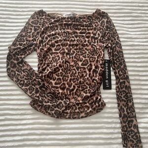 Steve Madden Leopard print long sleeve sheer top with side ruches madden girl